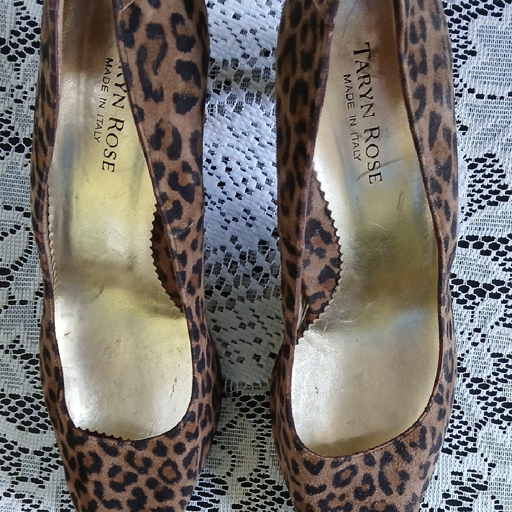 Taryn Rose Brown Heels with Leopard Print Suade